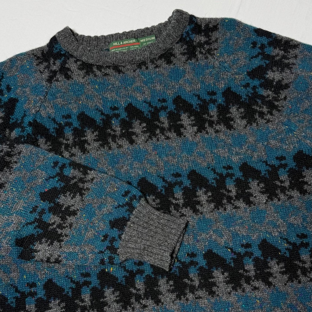 Vintage 90's Hill &‎ Archer Sweater Men's Size Med Blue Black Wool Geometric